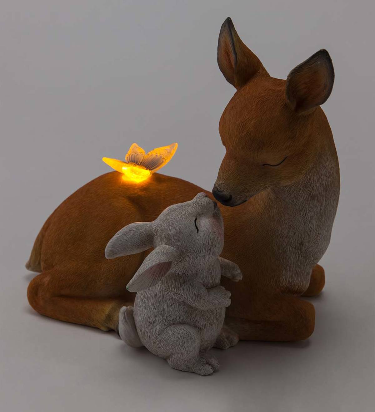 Lighted Solar Deer with Bunny Garden Statue All Statues
