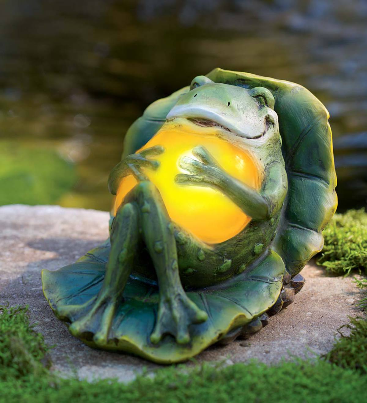 Reclining Solar Frog Garden Statue | Wind and Weather