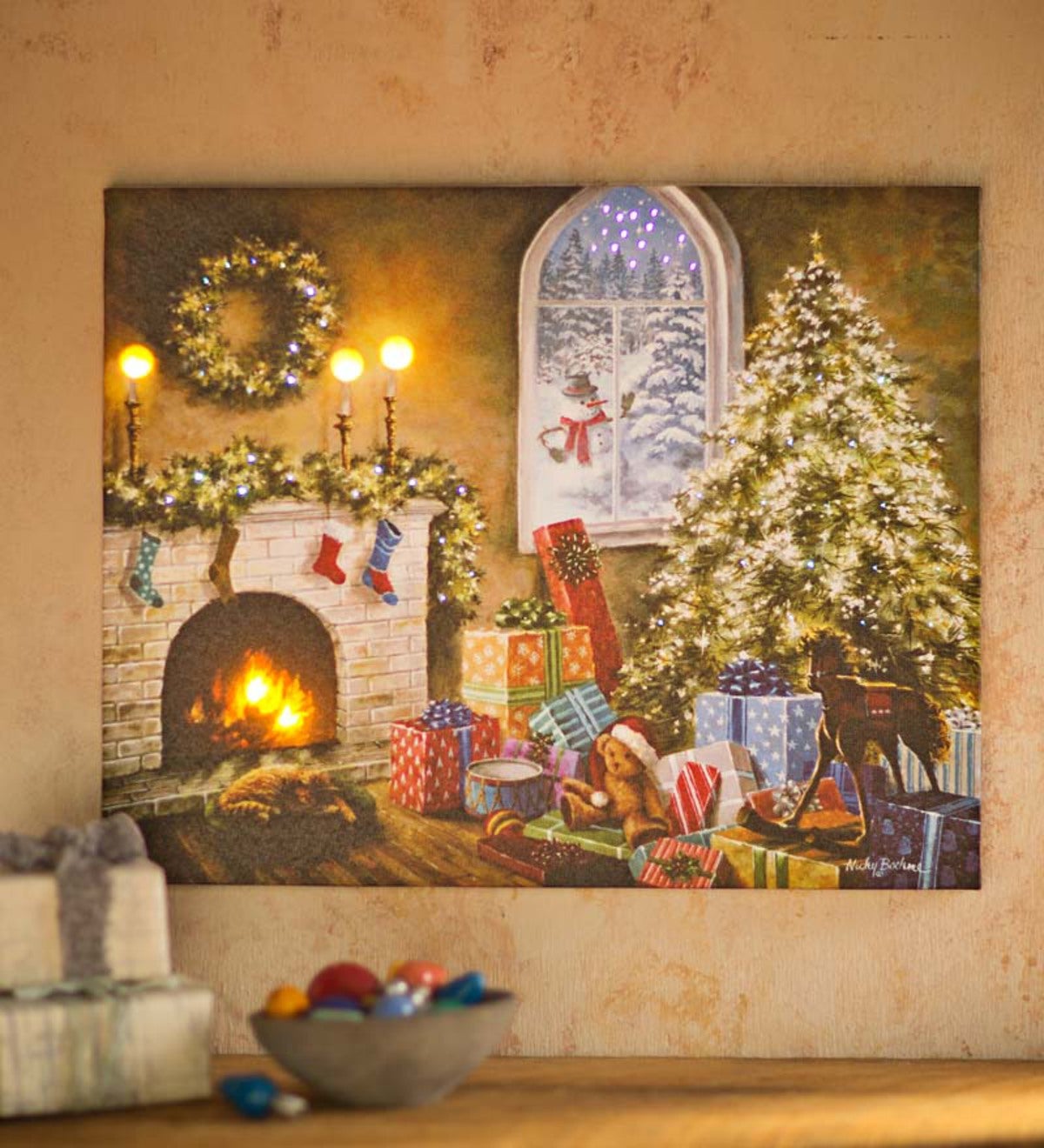 LED-Lighted Holiday Canvas Wall Art - Christmas Visit | Wind and Weather