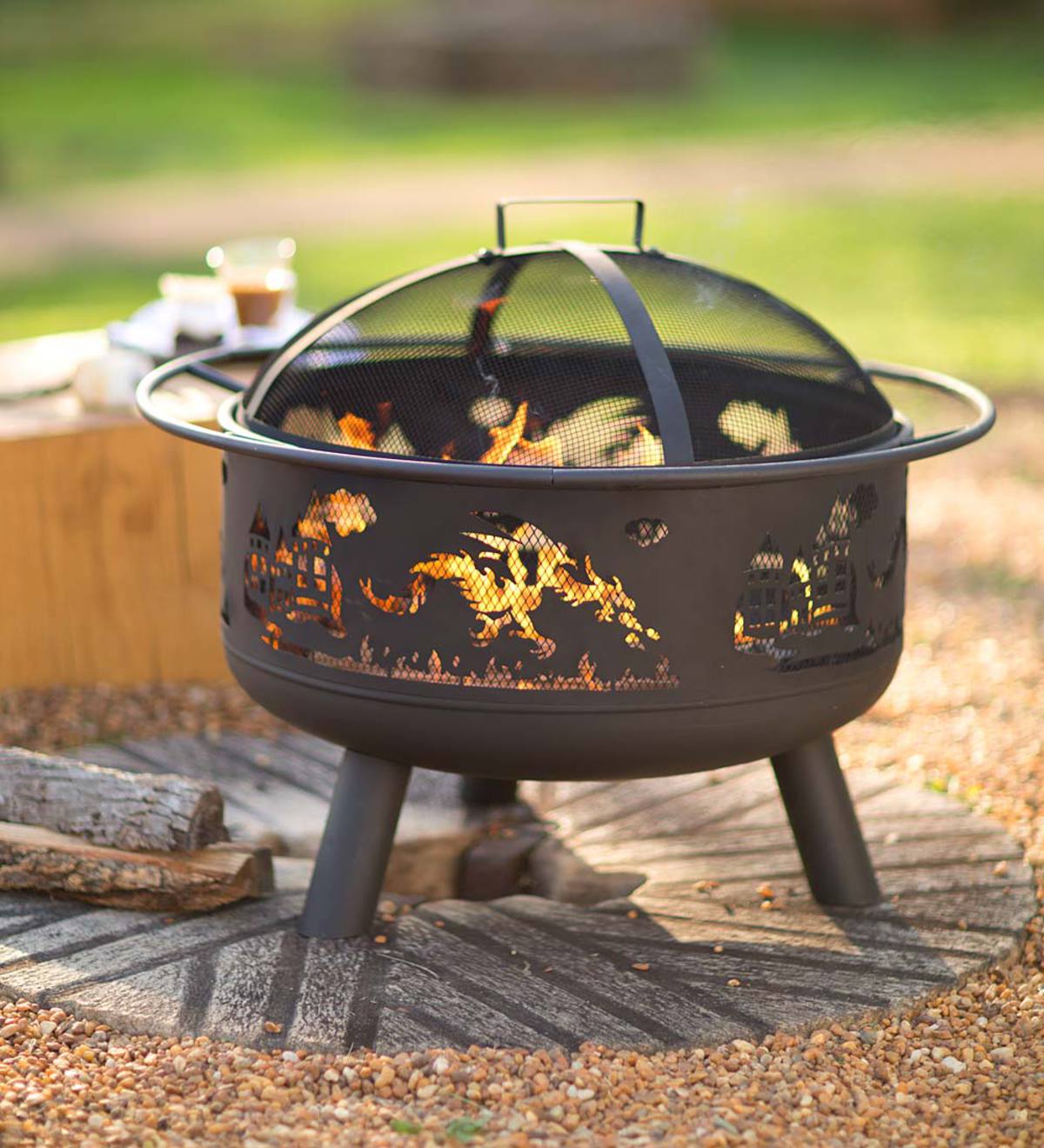 Dragon-Themed Steel Fire Pit | Wind and Weather