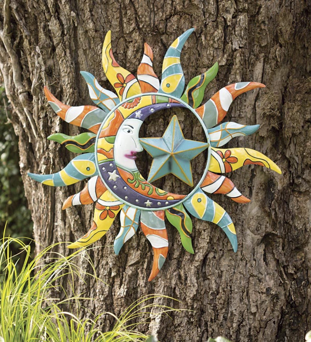Colorful Metal Talavera Style Sun, Moon And Star Indoor ...