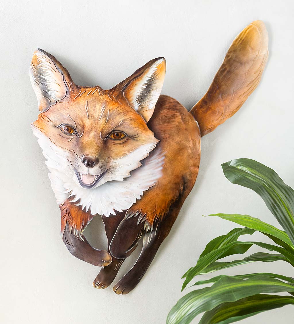Handcrafted Metal and Natural Capiz Running Fox Wall Art