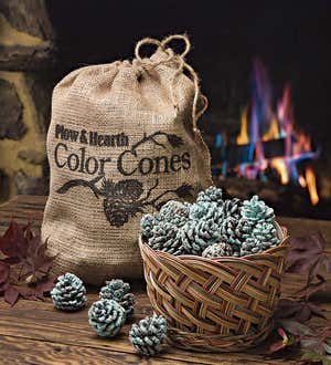 Blue & Green Fireplace Flame Pine Cones