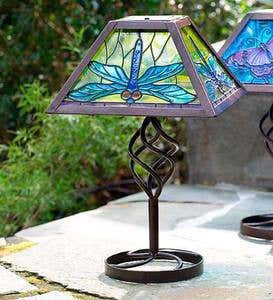 Tiffany-Style Stained Glass Solar Outdoor Table Accent Lamp - Butterfly