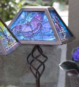 Tiffany-Style Stained Glass Solar Outdoor Table Accent Lamp - Dragonfly