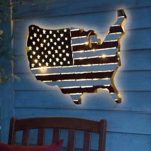 Lighted American Flag United States Map Wall Art with Timer