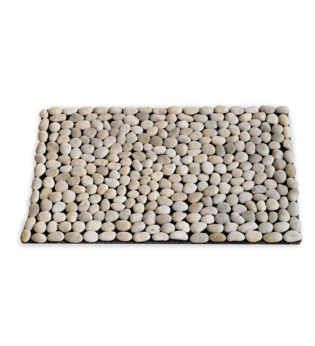 Smooth River Rock Stone Floor Mat, Indoor/ Outdoor - White