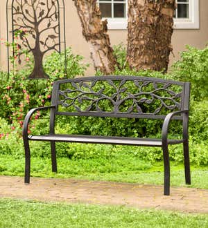 Tree of Life Metal Garden Bench - Black