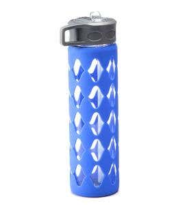 Glass Water Bottle with Silicone Sleeve - Blue