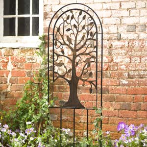 Metal Arched Garden Trellis with Tree of Life Design