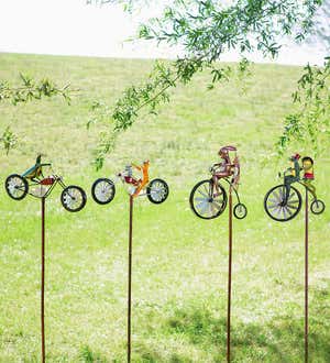 Handmade Bicycling Bunnies Metal Wind Spinner