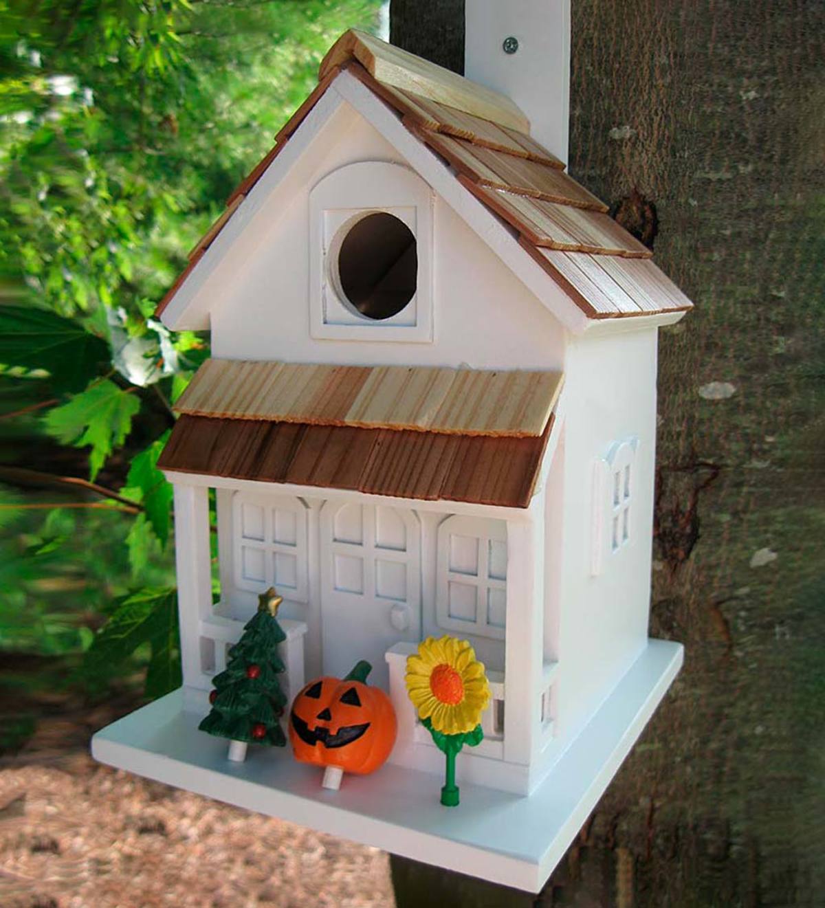 Season's Tweetings Birdhouse With Seasonal Decorations - White
