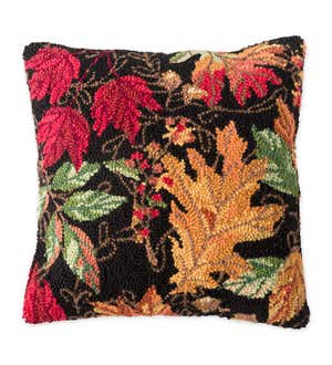 Fall Leaves Hand-Hooked Wool Throw Pillow