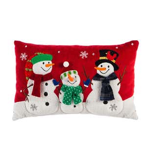 Holiday Snowman Trio Lumbar Throw Pillow