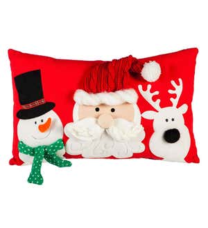 Reversible Holiday Friends Lumbar Pillow with Buffalo Plaid Backing
