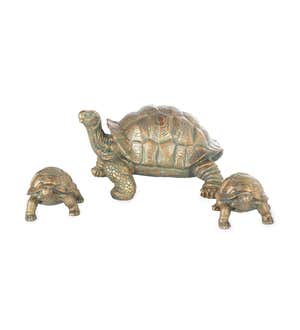 Mother Tortoise with Two Babies Resin Garden Accents