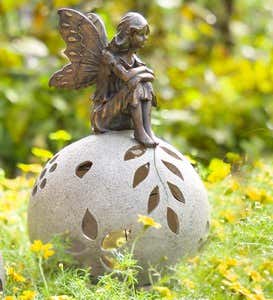 Resin Fairy on Glowing Globe Garden Statue - Thinking