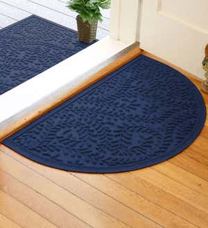 Waterhog Indoor/Outdoor Leaves Half-Round Doormat, 24" x 39" - Navy