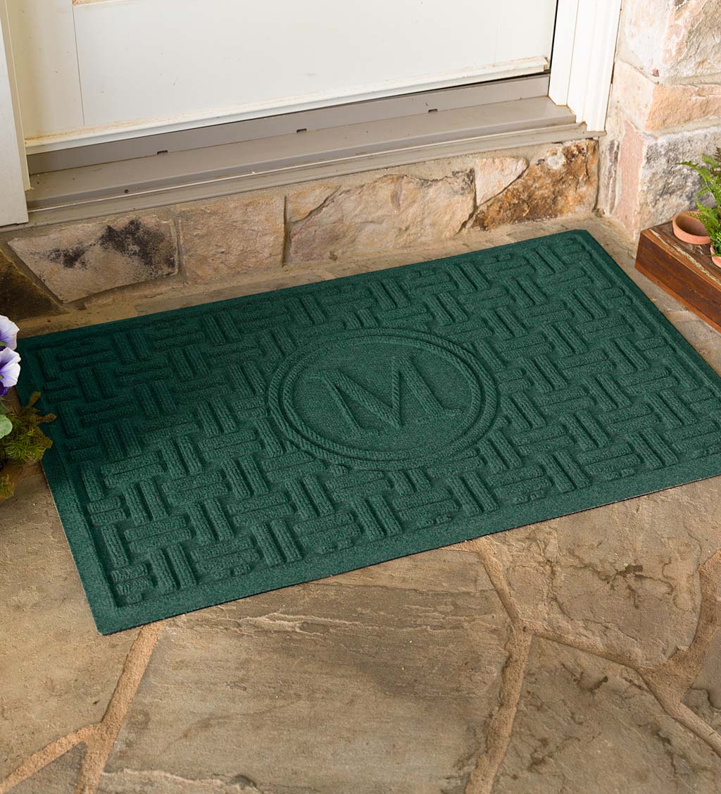 Waterhog Basket Weave Doormat with Single Initial, 2' x 3' - Green