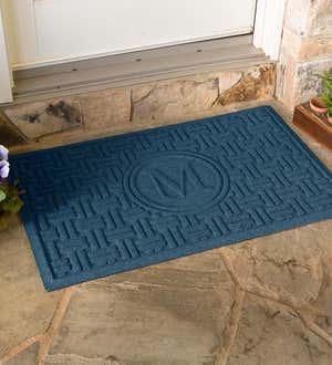 Waterhog Basket Weave Doormat with Single Initial, 2' x 3' - Navy