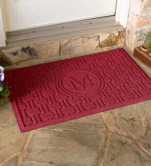 Waterhog Basket Weave Doormat with Single Initial, 2' x 3' - Red