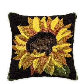 Indoor/Outdoor All-Weather Sunflower Hand-Hooked Throw Pillow