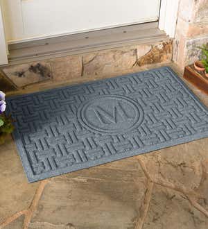 Waterhog Basket Weave Doormat with Single Initial, 2' x 3' - Aqua