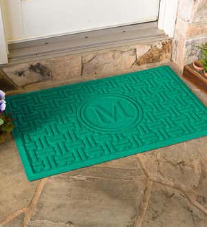 Waterhog Basket Weave Doormat with Single Initial, 2' x 3' - Aqua