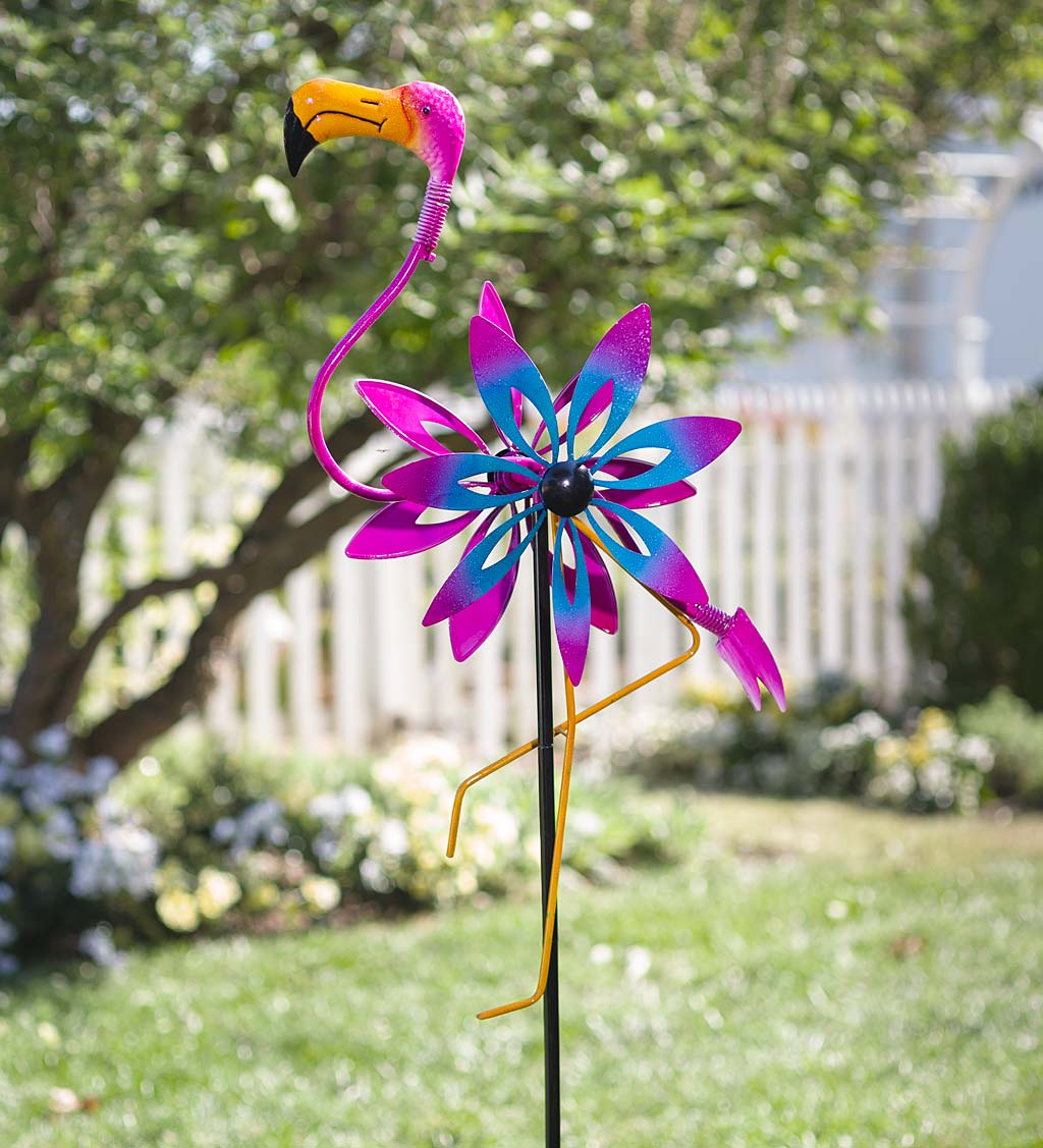 Flamingo Wind Spinner with Bobble Accents