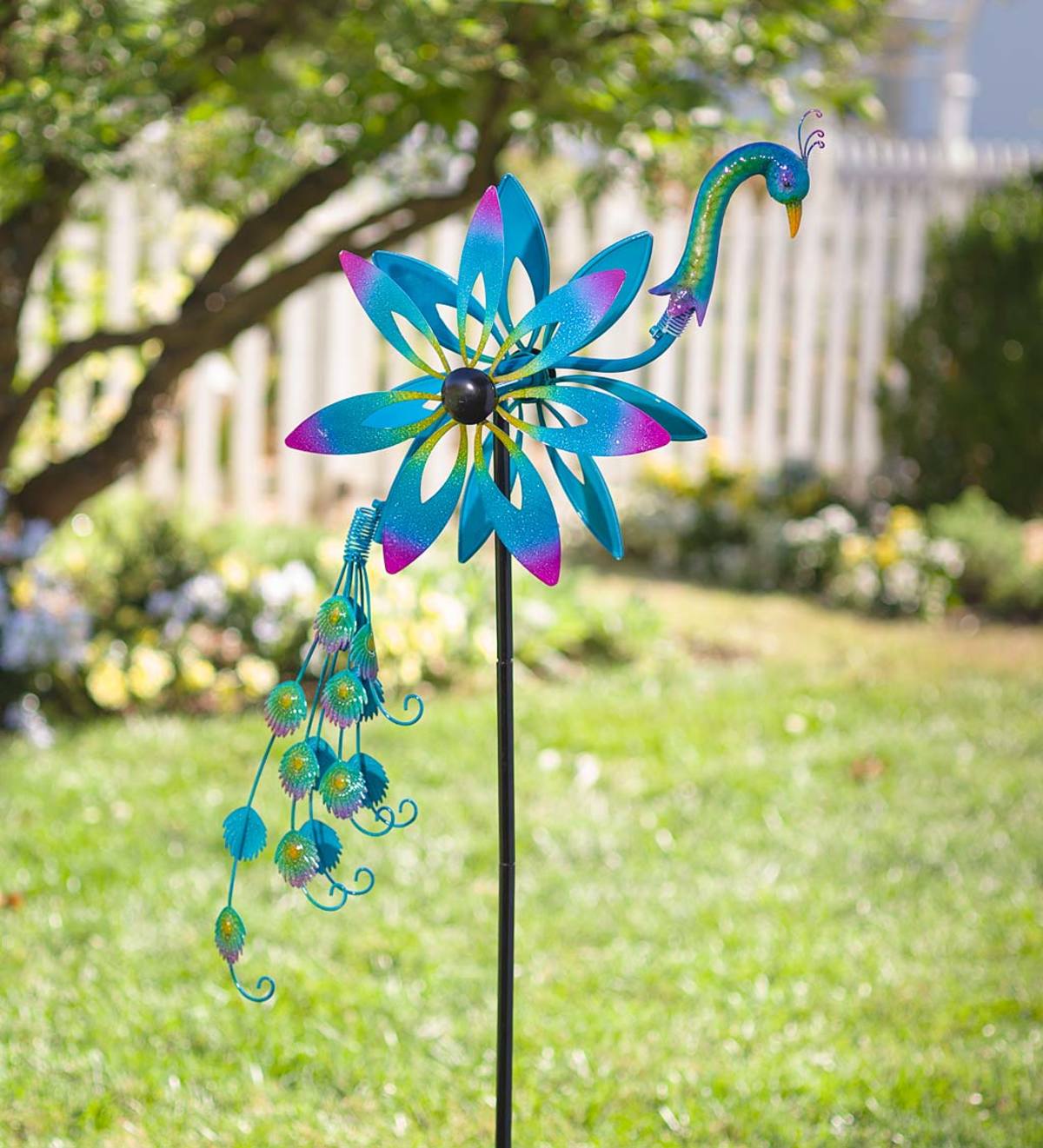 Metal Peacock Wind Spinner with Springy Tail and Head