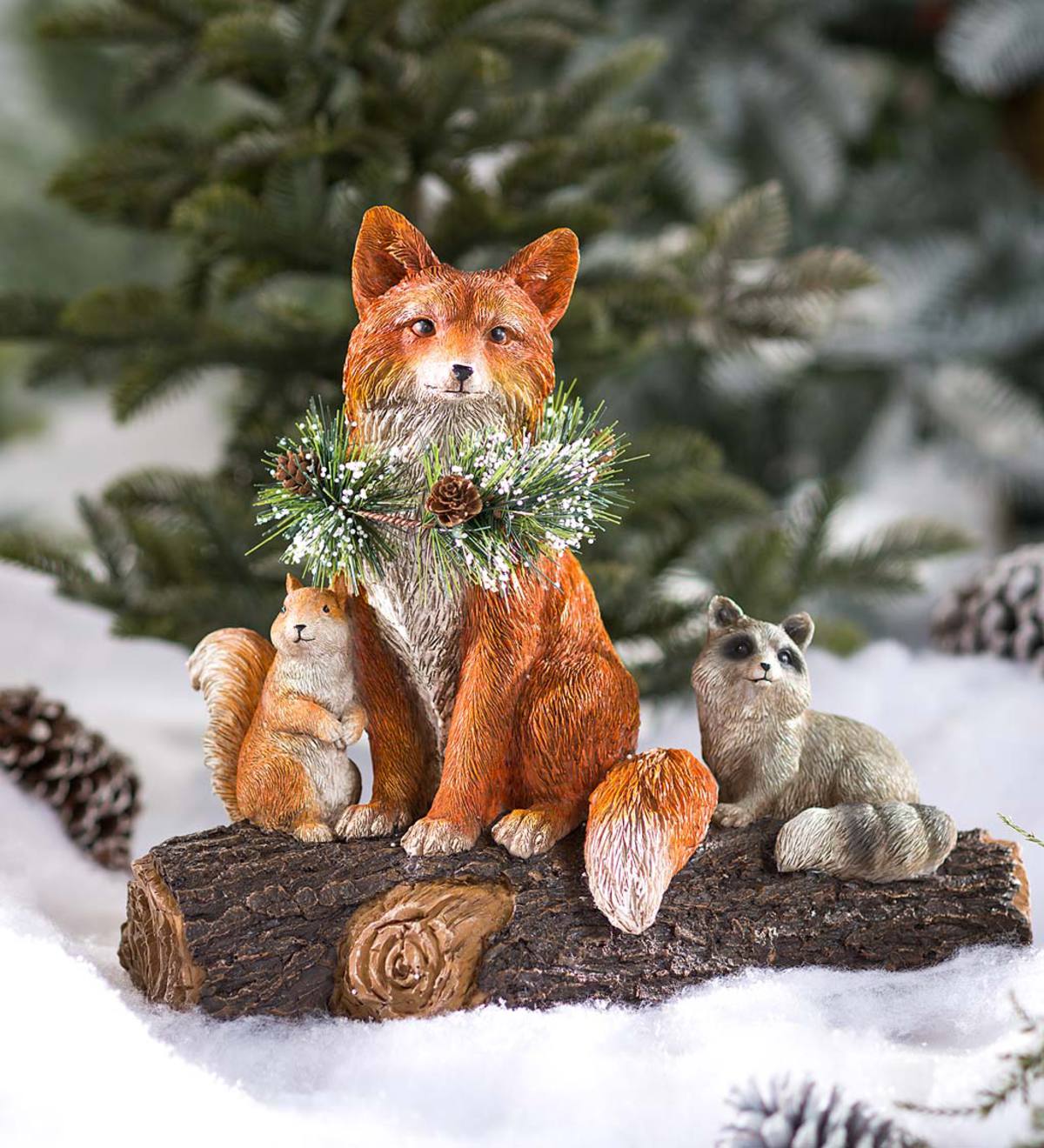 Winter Fox and Woodland Friends Statue