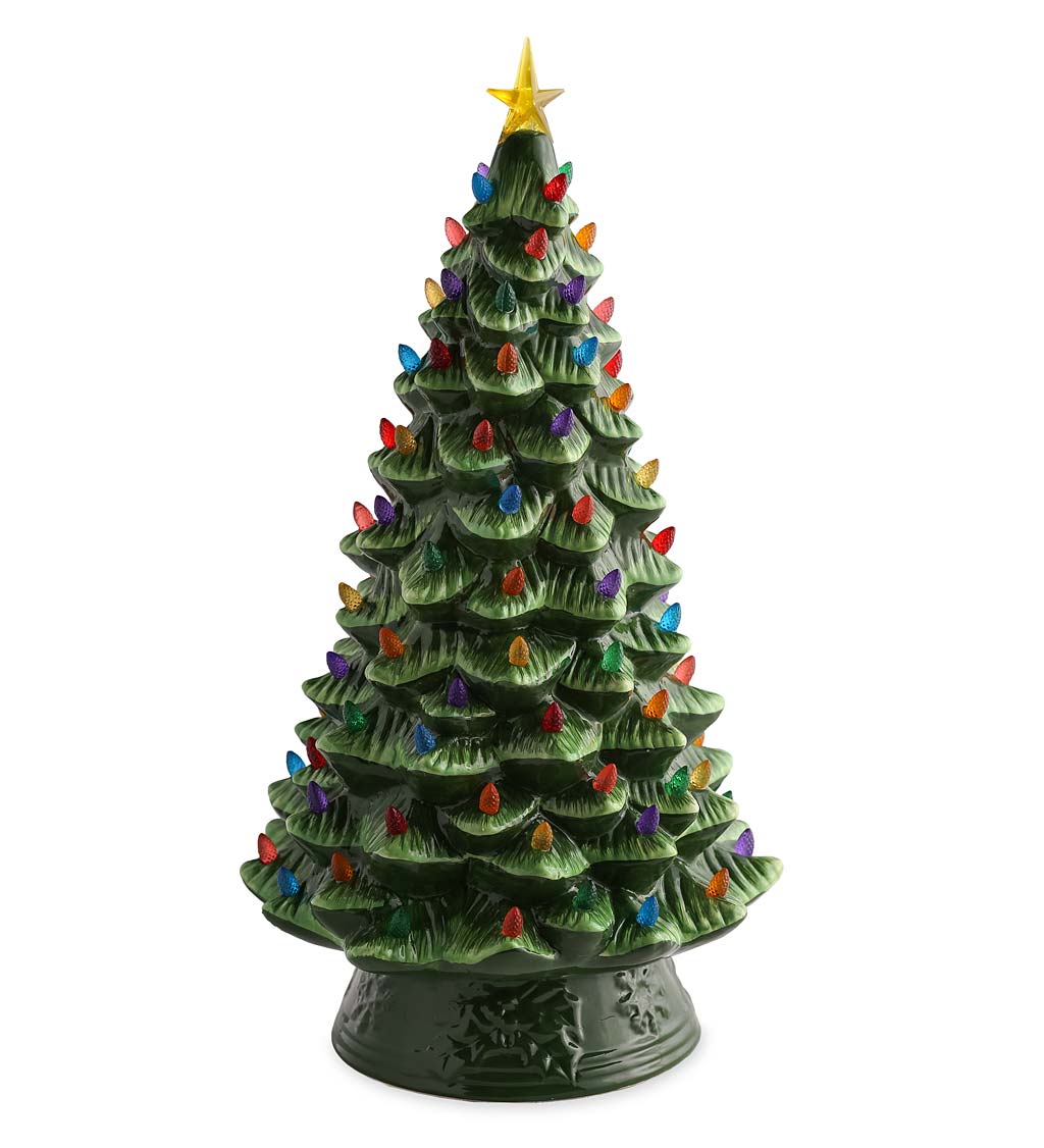 20 Indoor/Outdoor Battery-Operated Lighted Ceramic Christmas Tree - Green