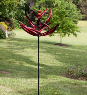 Two-Tier 7½' Tall Crimson Lotus Metal Wind Spinner