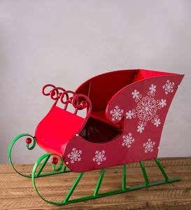 Red Metal Sleigh Holiday Decoration