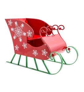 Red Metal Sleigh Holiday Decoration