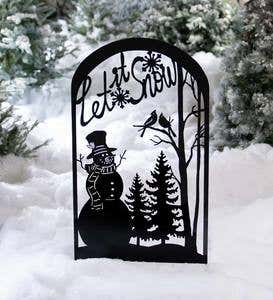Let It Snow Metal Garden Stake With Snowman