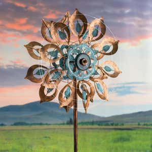 Antique Blue and Copper Lily Flower Solar Wind Spinner