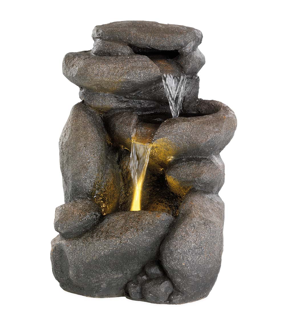 Lighted River Rock Fountain