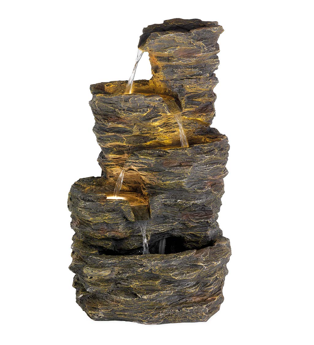 Lighted 5-Tier Stone-Look Outdoor Fountain