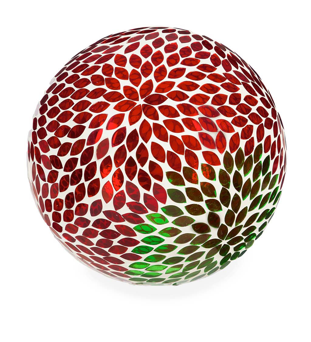 Red and Green Flower Mosaic Glass Gazing Ball