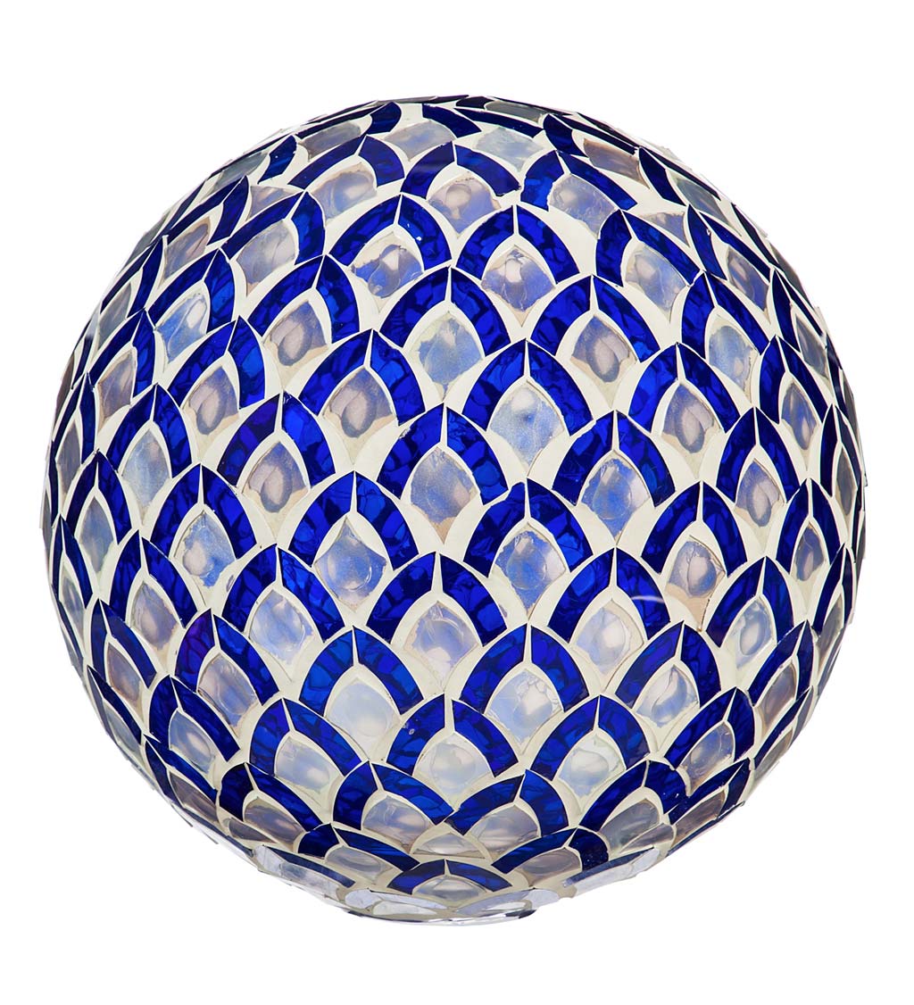 Blue and Silver Mosaic Glass Gazing Ball