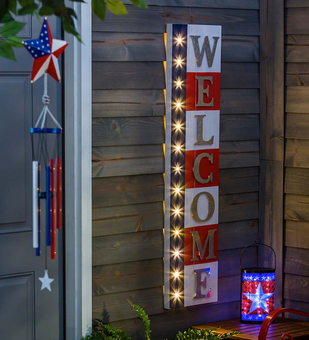 Lighted Americana Welcome Sign Porch Leaner