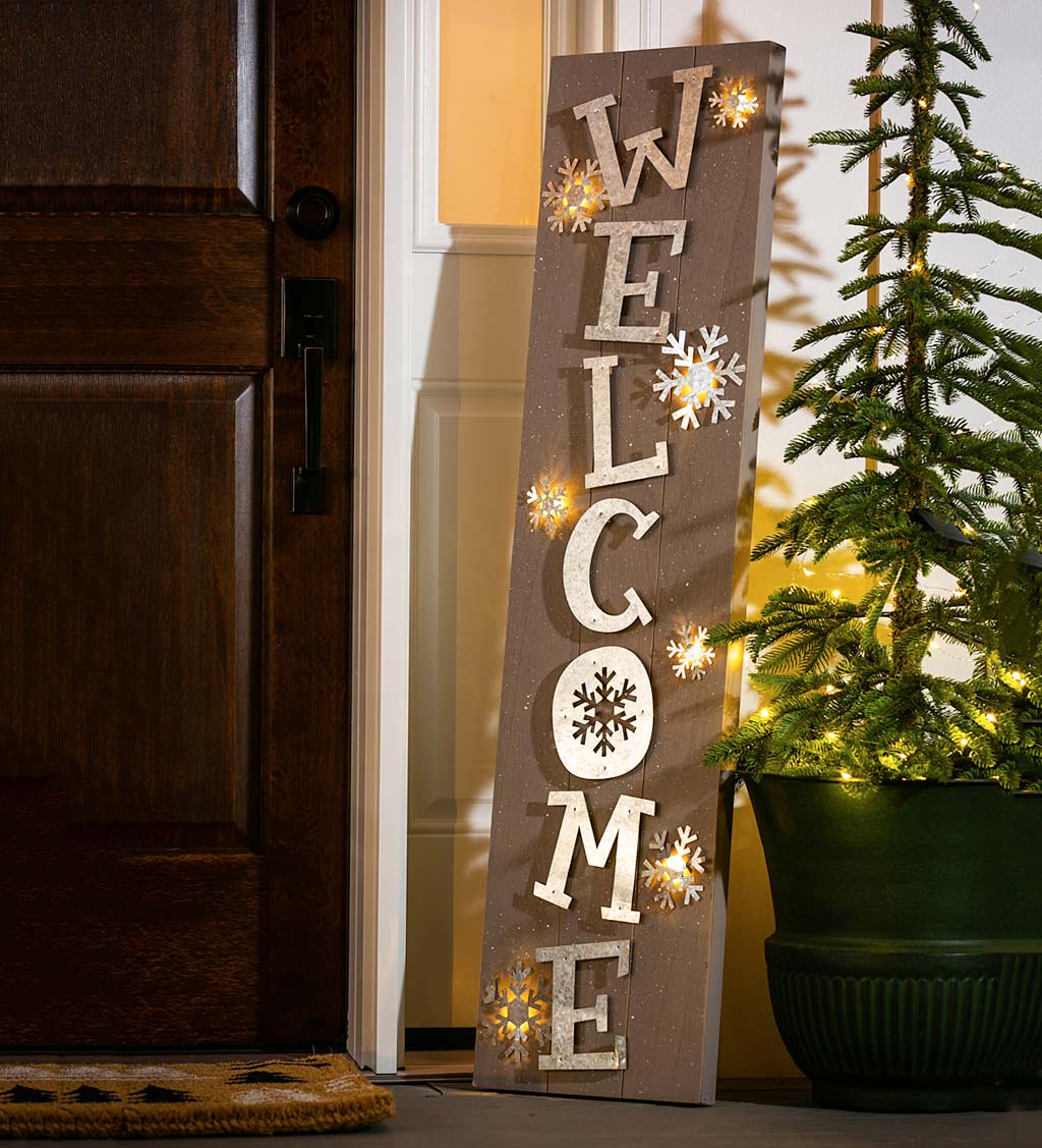 Lighted Winter Welcome Sign Porch Leaner