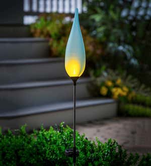 Solar Flame Light Blue Finial Frosted Glass Torch, 34"H