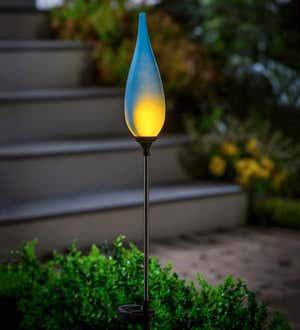 Solar Flame Dark Blue Finial Frosted Glass Torch, 33"H