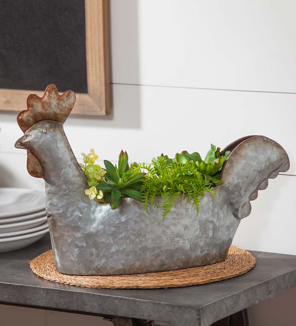 Galvanized Metal Rooster Planter