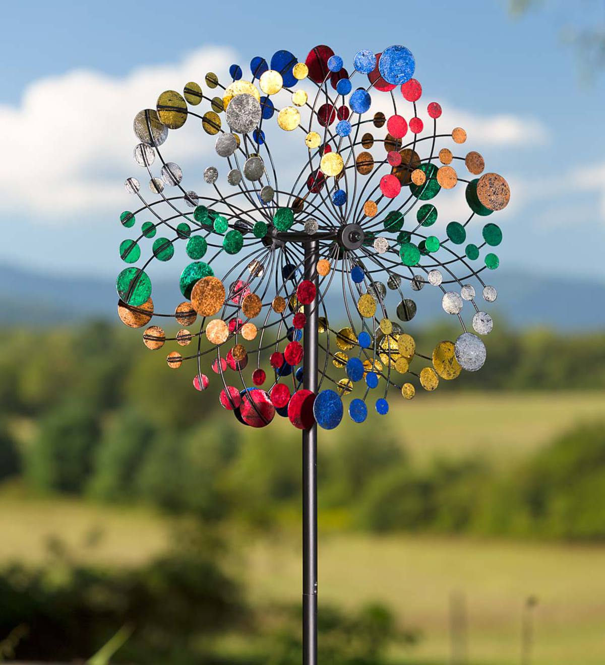 Dual-Rotor Metal Wind Spinner with Multi-Colored Metal Discs