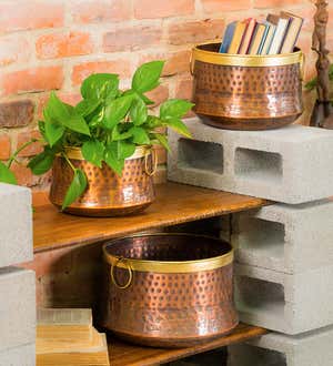 Antique Copper and Brass Planters, Set of 3