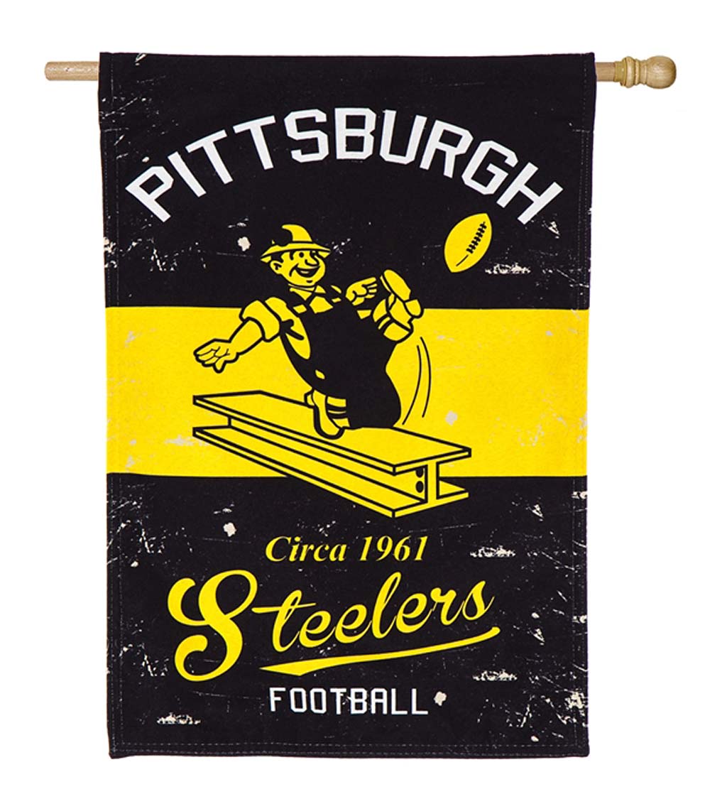 Double-Sided Vintage Graphic NFL Team Pride Linen House Flag - Pittsburgh Steelers