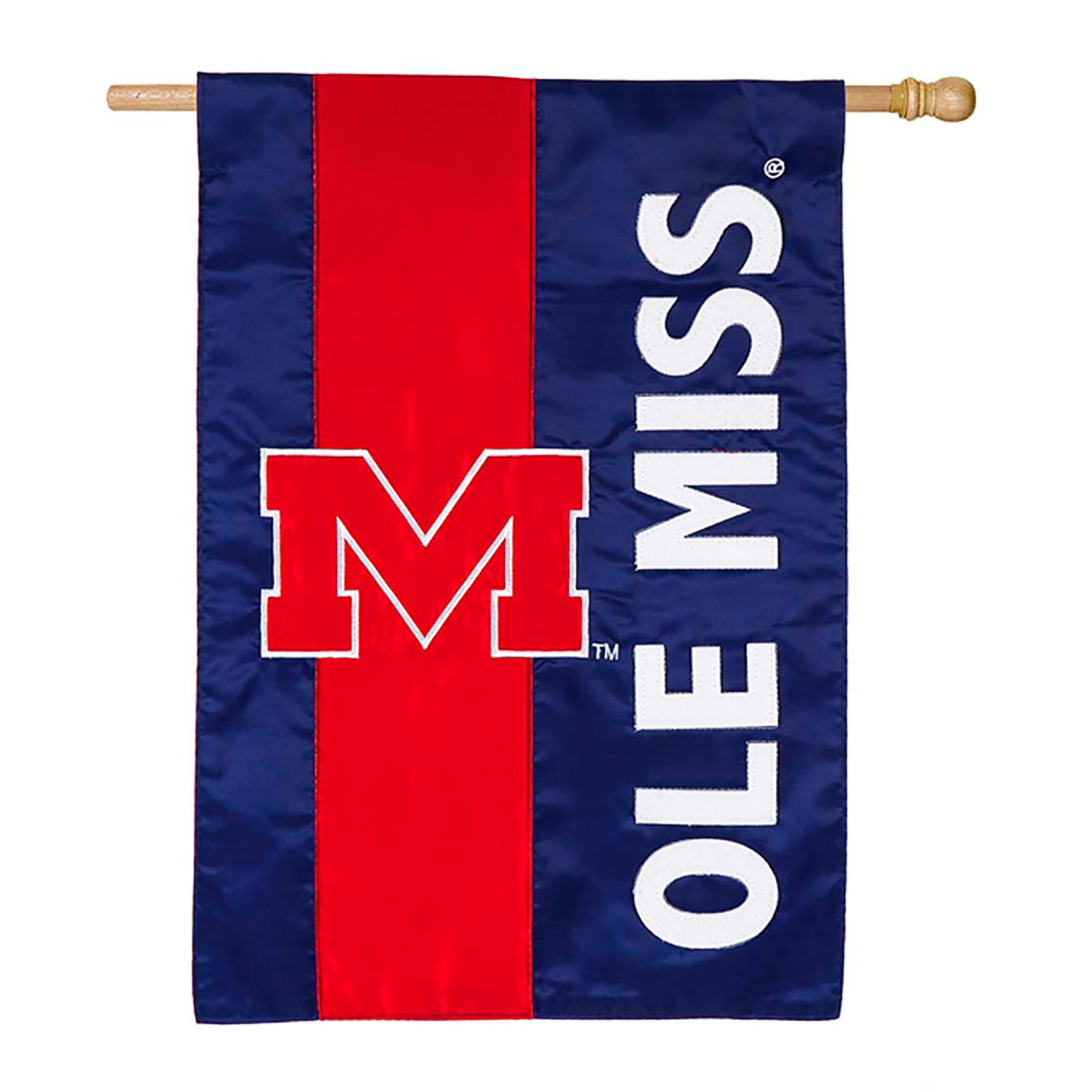 Double-Sided Embellished College Team Pride Applique House Flag - Univ of Mississippi